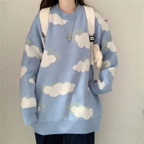 Soft Knit Large Oversize Fit Cloud Sky Blue Pullover Sweater Etsy