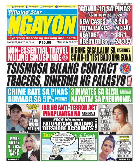 Pilipino Star Ngayon July 24 2020 Newspaper Get Your Digital