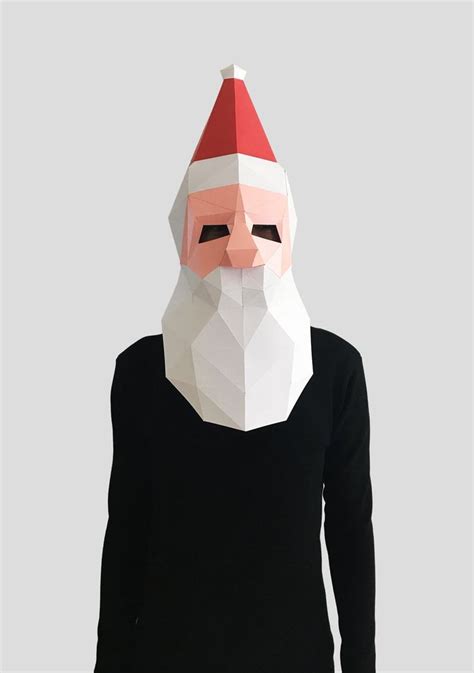 Santa Claus Mask Style 2 Make Your Own 3d Low Poly Paper Etsy Paper