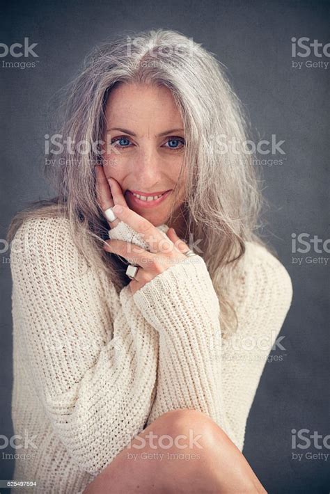 Aging Gracefully Beautiful Mature Woman With Silver Hair Portrait Stock