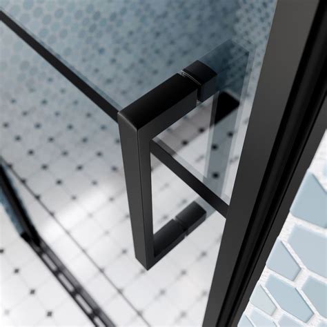 London Matt Black Grid Easy Clean 6mm Pivot Shower Door 800mm