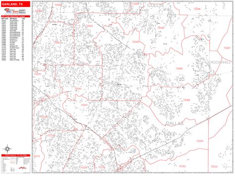 Garland Texas Zip Code Wall Map Red Line Style By Marketmaps Mapsales
