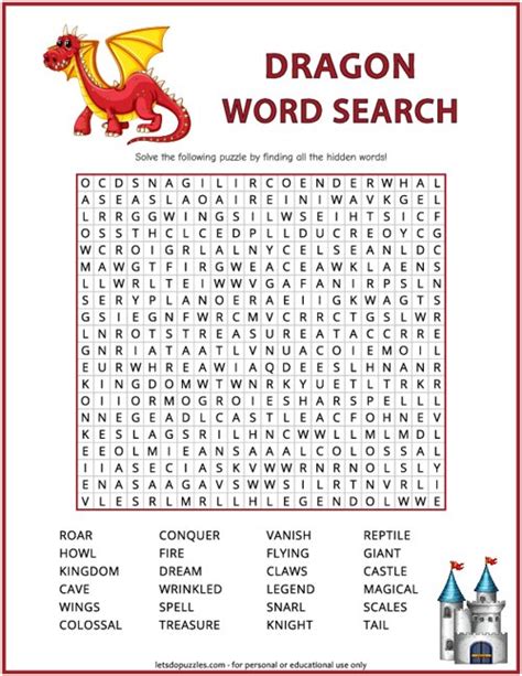 Free Printable Dragon Word Search For Kids