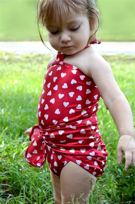 Baby Bathing Suit Red W White Hearts One Wrap Swimsuit Girls Etsy