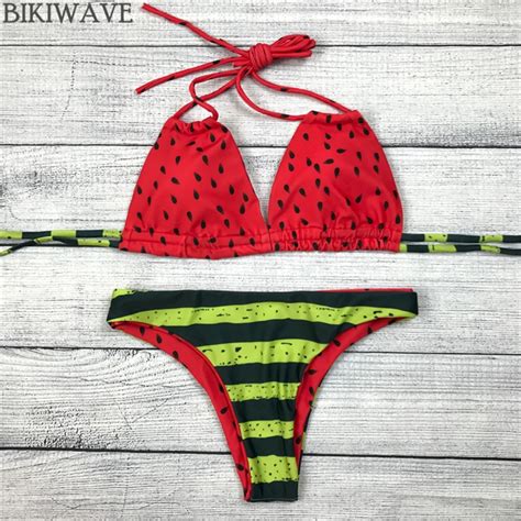 watermelon new print swimwear bandage bikini 2018 sweety beach swimwear women swimsuit bathing