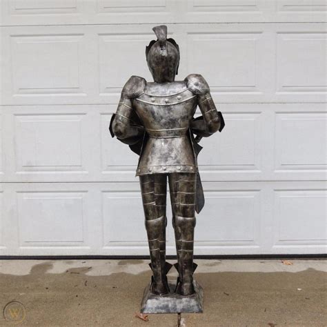 Vintage Life Size 5 Ft Tall Tin Metal Medieval Knight In