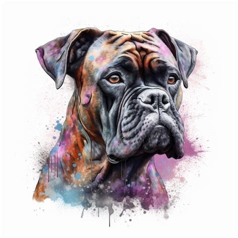 Premium Ai Image Painting Of A Boxer Dog With A Colorful Background