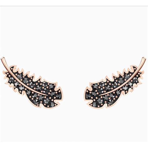 Swarovski Naughty Pierced Earrings Black Swarovski Crystals Rose Gold Tone Plated Jewelry