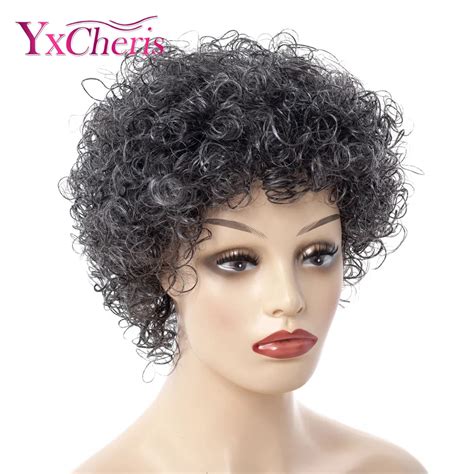 Kinky Curly Afro Wig Gray 6inch Short Wigs For Women Synthetic Hair