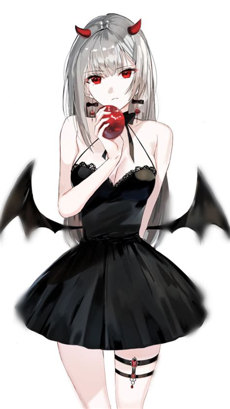 Download Wallpaper 540x960 Devil Small Wings Anime Girl Black Dress