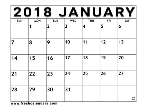 Printable January Calendar Template