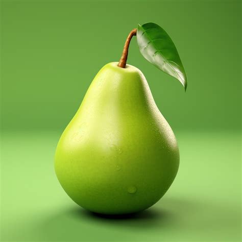 Premium Photo A Green Pear With A Leaf