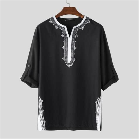 Mens African Dashiki Tops Half Sleeve Tribal Shirt