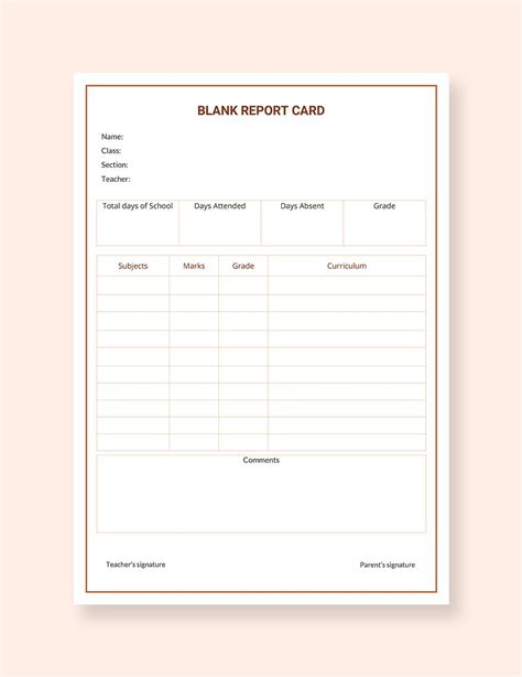 Free Blank Report Card Report Card Template School