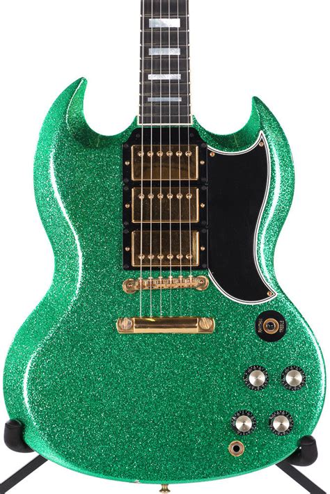 2008 Gibson Custom Shop Sg Custom Green Sparkle Guitar Chimp