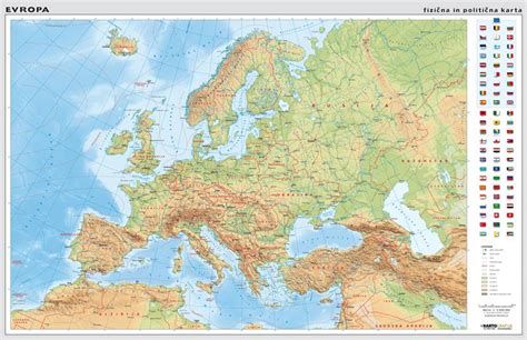 Evropa Stenski Zemljevid šolska Karta 15m 158x108 Cm Kartografijasi