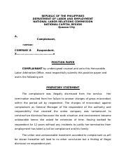 Sample position paper for legal writing classfull description. Respondent position paper - REPUBLIC OF THE PHILIPPINES ...