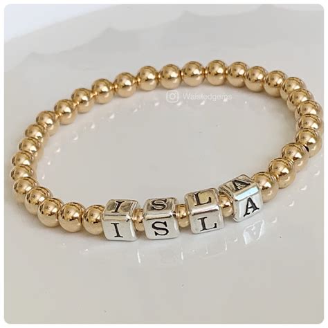 14k Beaded Name Bracelet Personalized Beaded Bracelet Gold Filled