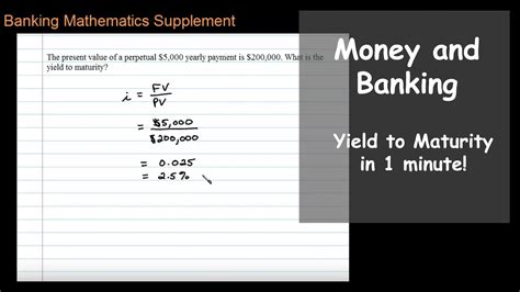 To calculate yield to maturity you'll input the current price, coupon payment, number of years until the bond matures, and you can use the calculator to see how your bond's price will change to reflect changes in the yield to maturity. Perpetuity Yield to Maturity - YouTube