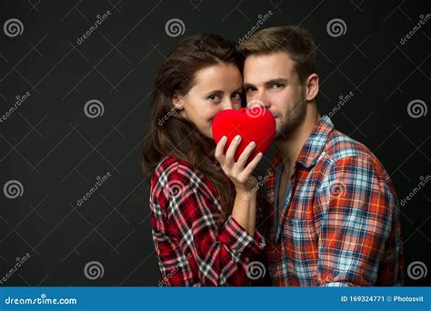 Intimacy Sensual Couple Red Heart Happy Valentines Day Love And Romance Man And Girl