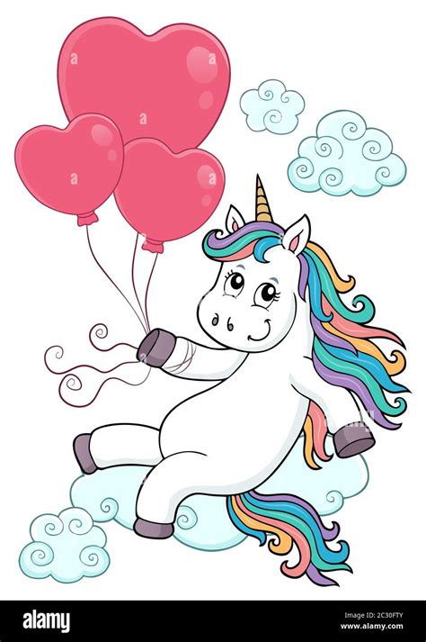 Unicorn With Balloons Topic Image 3 Picture Illustration Stock Photo