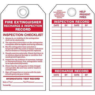 If a status tag the following are the four types of inspections fire extinguishers must regularly undergo to remain safe it is advisable to keep a separate record log to track all annual inspections, so you know when to. Monthly Fire Extinguisher Inspection Tags