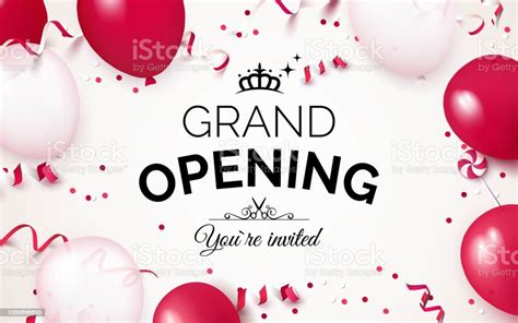 Grand Opening Banner With Red And White Balloons Stock Illustration