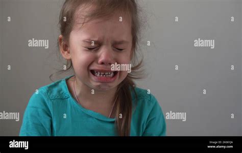 Portrait Little Girl Sad Upset Child Burst Into Tears Cries Sob Looking