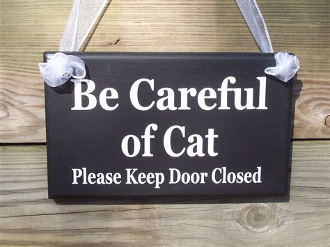 Be Careful Of Cat Please Keep Door Closed Wood Vinyl Sign Porch Door