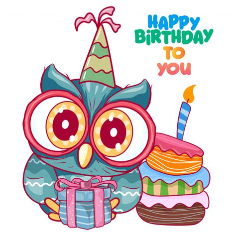 Reverse side has an area for a personalized message. Greeting birthday card with cute owl | Premium Vector