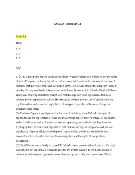 AP World Amsco 6 Summarize And Analyze AMSCO Topics 6 7 Topic 7