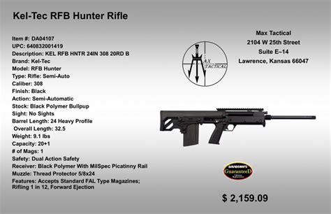Kel Tec Rfb Hunter Rifle Max Tactical