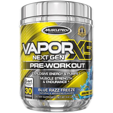 Vapor X5 Next Gen Pre Workout Powder Explosive Energy Supplement Blue Raspberry 30 Servings