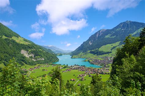 Lake Lungern Valley From Brunig Pass Between Lucerne And Interlaken