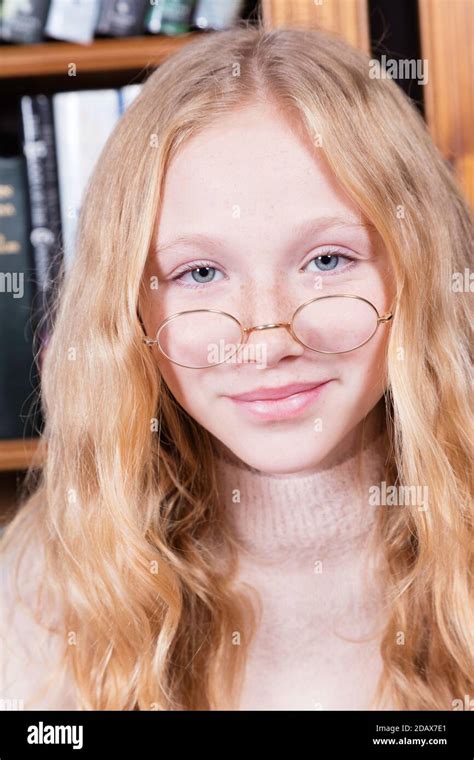Cute 12 Year Old Girl Wearing Old Fashioned Spectacles Stock Photo Alamy