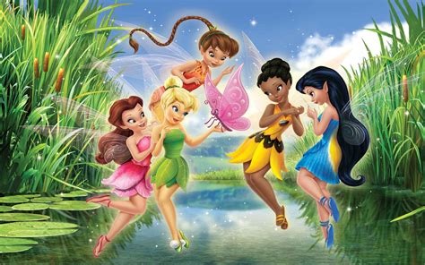 Tinker Bell Disney Fairies Lake Green Reeds Photo Hd Wallpaper For