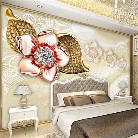 Wellyu Papel De Parede Custom Wallpaper Golden Glazed Diamond Flower