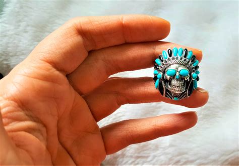 Tribal Chief Skull Sterling Silver Ring American Indian Warrior