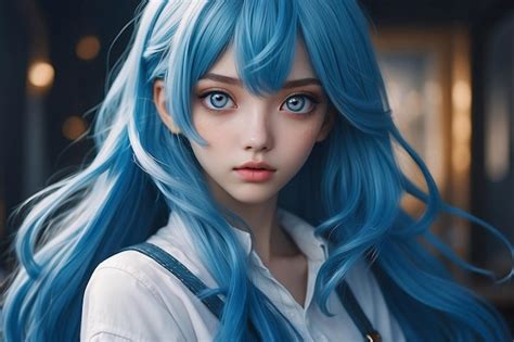 Premium Ai Image Cute Anime Girl Blue Hair