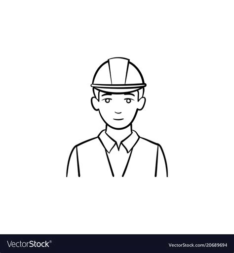 Engineer In Hard Hat Hand Drawn Sketch Icon Vector Image