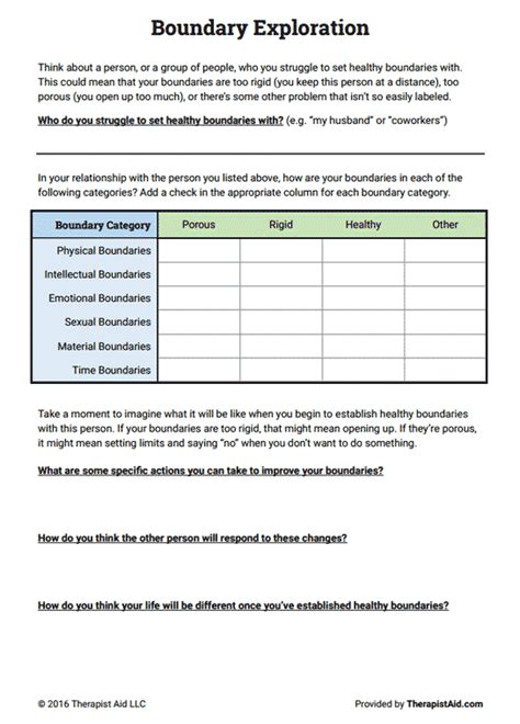 Boundaries Exploration Preview Counseling Worksheets Therapy