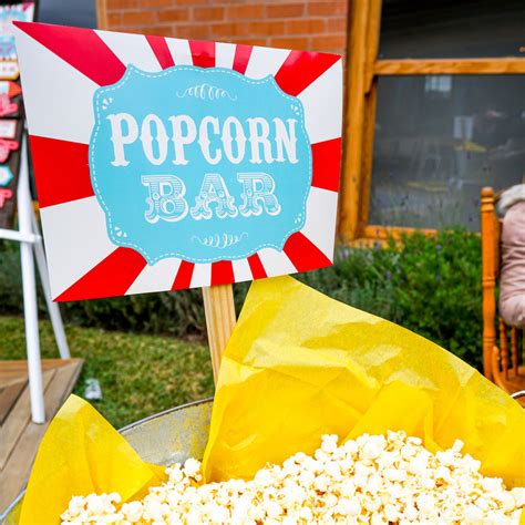 Backyard Carnival Popcorn Bar Printable Set Popcorn Bar Sign