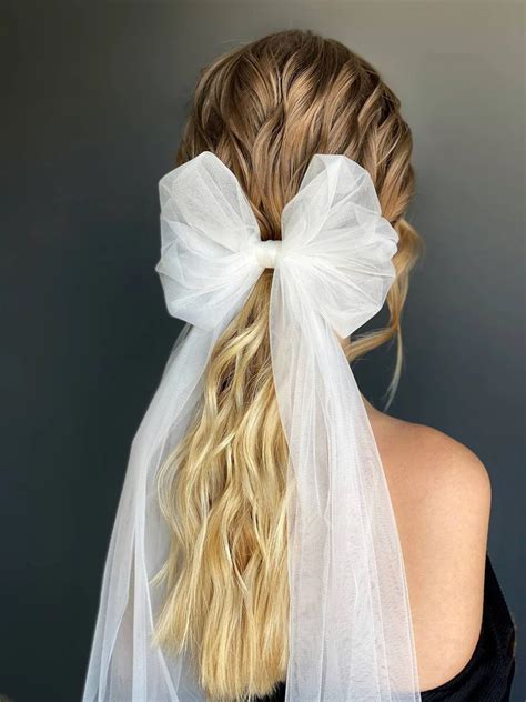Sale Bridal Bow Veil Fashion Hair Bow Tulle Long Bow Airy Etsy Uk