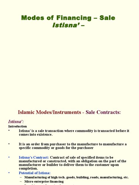 Session 5 Istisna Pdf Islamic Banking And Finance Prices