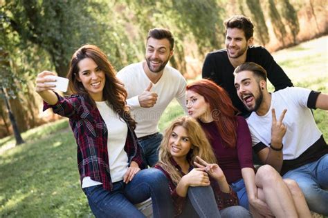 Group Of Friends Taking Selfie In Urban Background Stock Image Image Of Lifestyle Beautiful