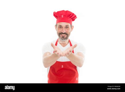 Giving Something Bearded Mature Man In Chef Hat And Apron Senior Cook With Beard And Moustache