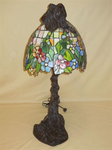 Thomasson Bronze And Stained Glass Art Nouveau Lamp