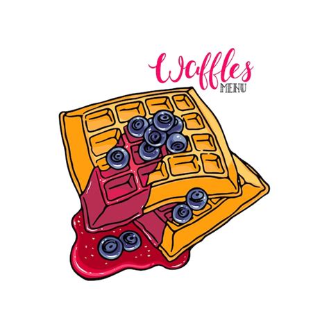 Premium Vector Delicious Waffles At White Background Hand Drawn