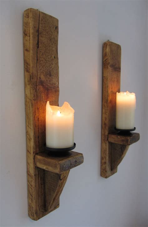 Pair Of Large 60cm Reclaimed Plank Wood Wall Sconce Candle Etsy Canada