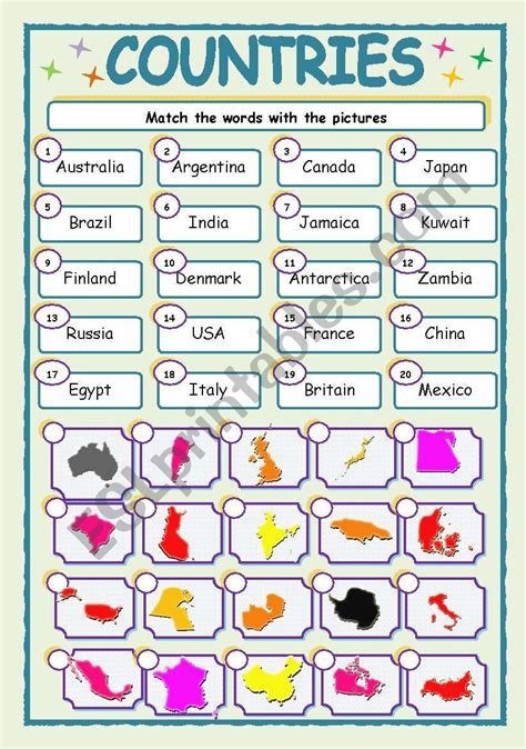 Countries Worksheet For Kids